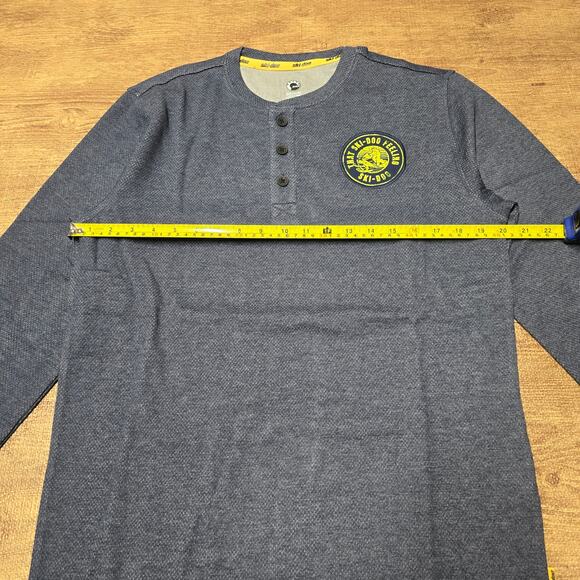 Ski-Doo Men's Waffle Knit Thermal Long Sleeve Henley Denim Blue NWT - Picture 4 of 11